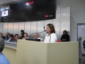 Legenda foto: Professora doutora em educação Raquel Serbino, assessora da Fiero, fala durante a audiência pública