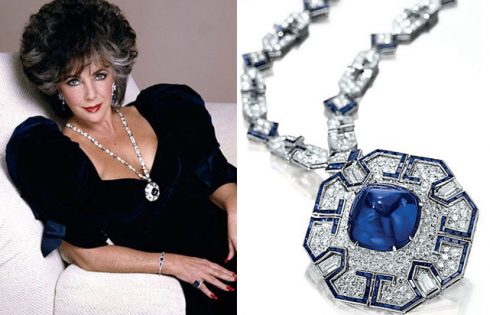 Elizabeth Taylor usando colar em 1988 – Foto: reprodução