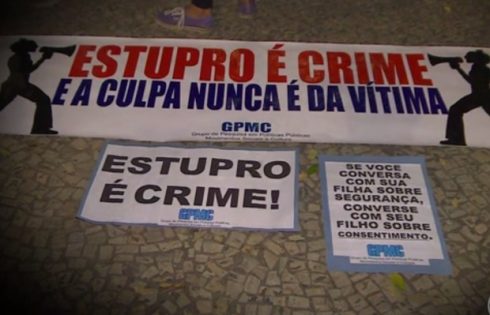 Faixas contra a cultura do estupro (Foto: Reprodução/TV Globo) 